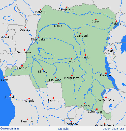 estado de la vía República Democrática del Congo África Mapas de pronósticos