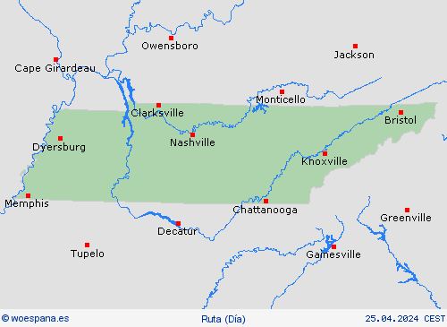 estado de la vía Tennessee Norteamérica Mapas de pronósticos