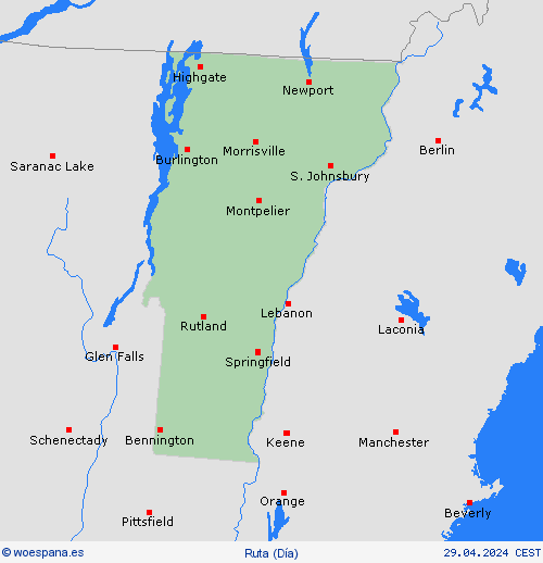 estado de la vía Vermont Norteamérica Mapas de pronósticos