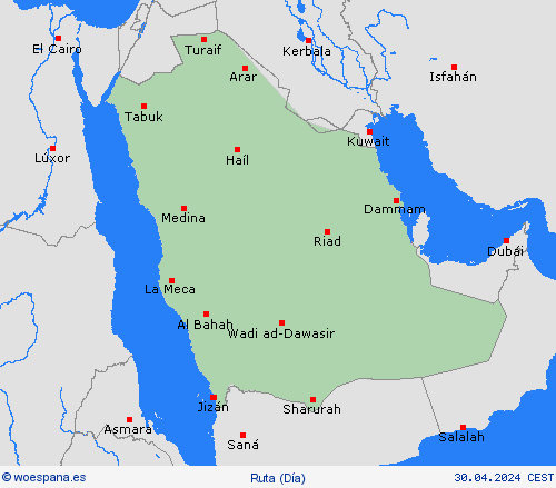 estado de la vía Arabia Saudita Asia Mapas de pronósticos