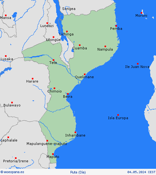 estado de la vía Mozambique África Mapas de pronósticos