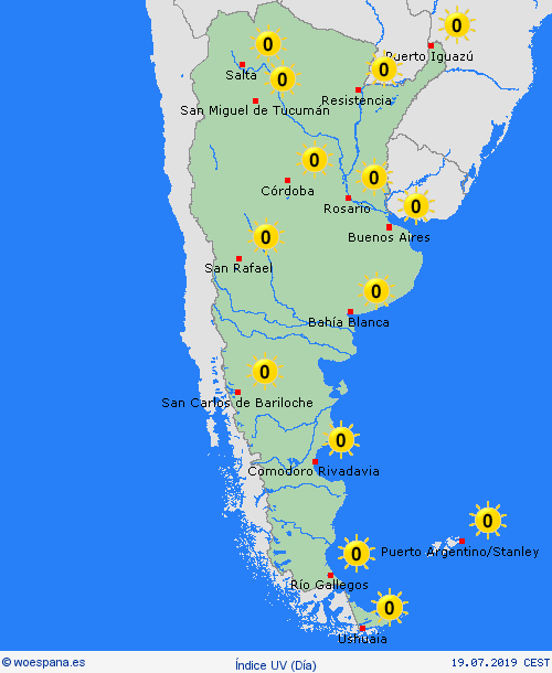 índice uv Argentina Suramérica Mapas de pronósticos