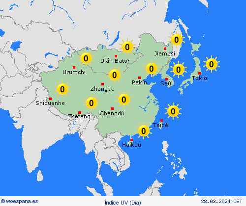 índice uv  Asia Mapas de pronósticos