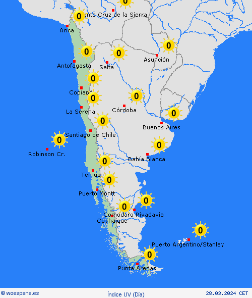 índice uv Chile Suramérica Mapas de pronósticos