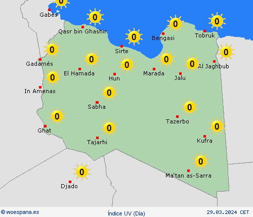 índice uv Libia África Mapas de pronósticos