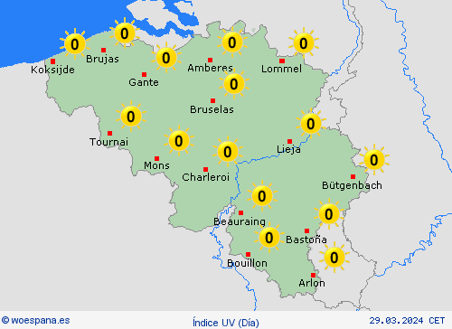índice uv Bélgica Europa Mapas de pronósticos