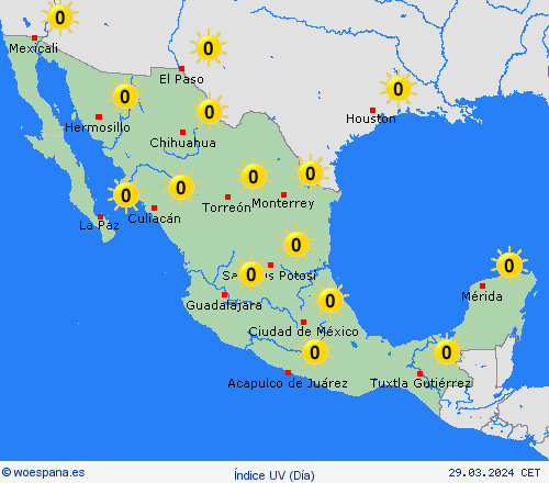 índice uv México Centroamérica Mapas de pronósticos