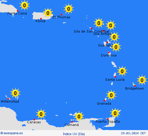 índice uv Barbados Suramérica Mapas de pronósticos