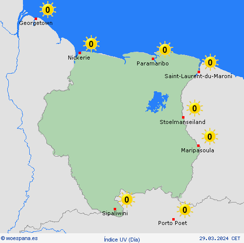 índice uv Surinam Suramérica Mapas de pronósticos