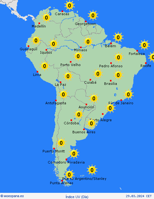 índice uv  Suramérica Mapas de pronósticos