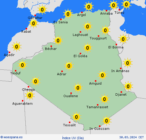índice uv Argelia África Mapas de pronósticos