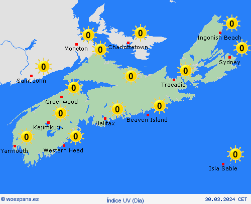 índice uv Nueva Escocia Norteamérica Mapas de pronósticos