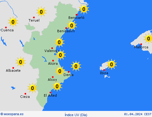 índice uv  España Mapas de pronósticos