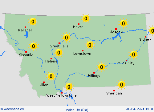 índice uv Montana Norteamérica Mapas de pronósticos