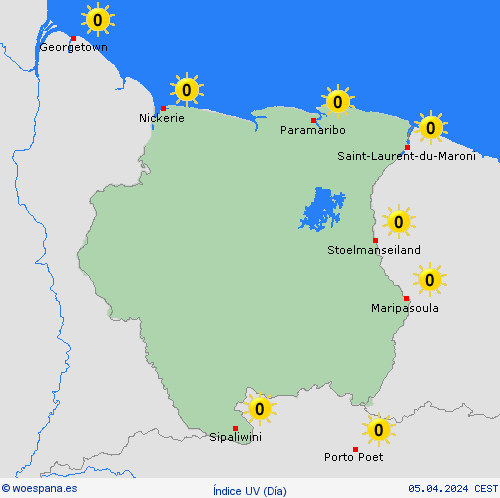 índice uv Surinam Suramérica Mapas de pronósticos