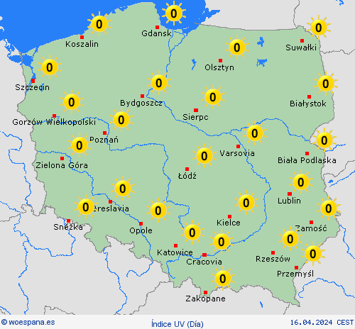 índice uv Polonia Europa Mapas de pronósticos