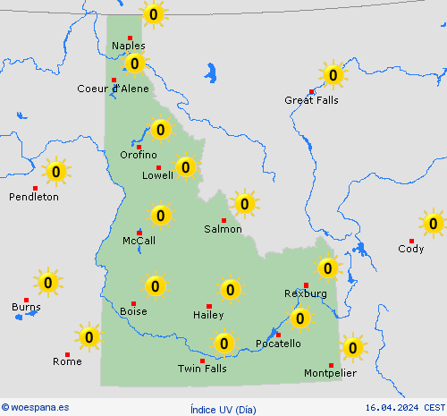 índice uv Idaho Norteamérica Mapas de pronósticos