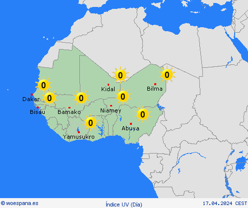 índice uv  África Mapas de pronósticos