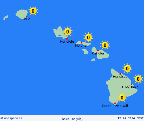 índice uv Hawái Norteamérica Mapas de pronósticos