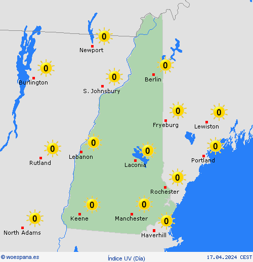 índice uv Nuevo Hampshire Norteamérica Mapas de pronósticos