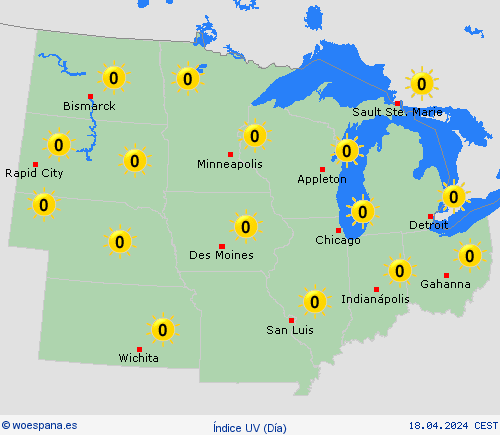 índice uv  Norteamérica Mapas de pronósticos