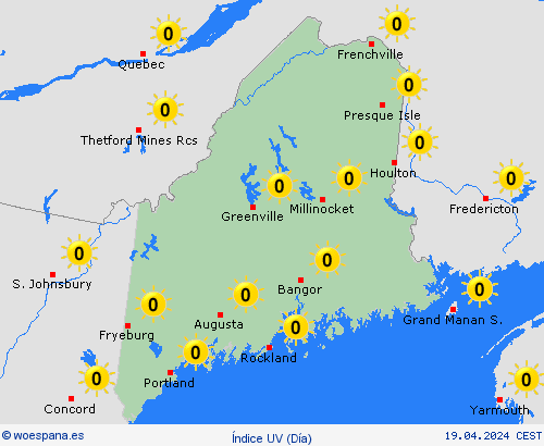 índice uv Maine Norteamérica Mapas de pronósticos