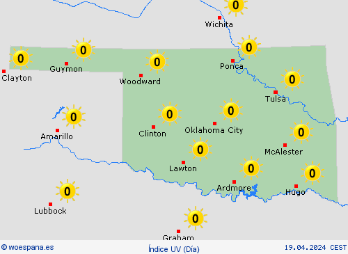 índice uv Oklahoma Norteamérica Mapas de pronósticos