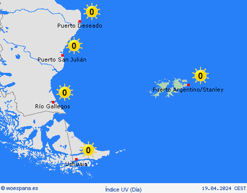 índice uv Islas Malvinas Suramérica Mapas de pronósticos