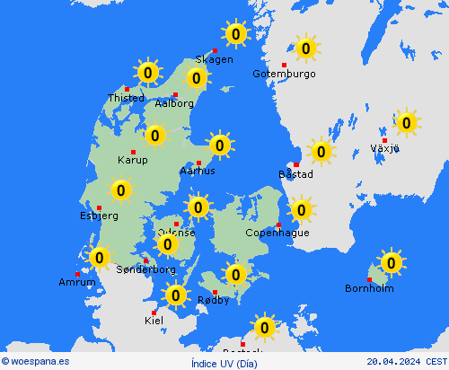 índice uv Dinamarca Europa Mapas de pronósticos