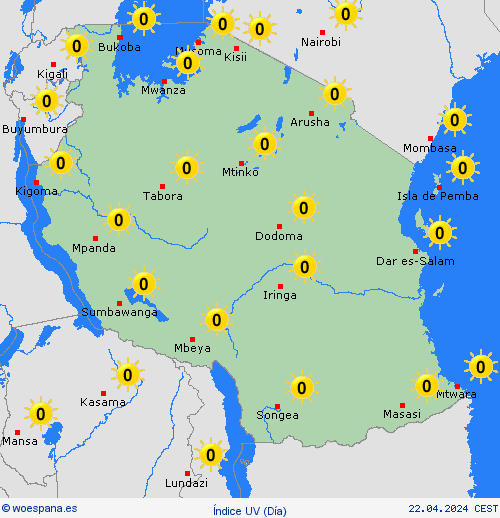 índice uv Tanzania África Mapas de pronósticos