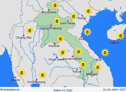 índice uv Laos Asia Mapas de pronósticos