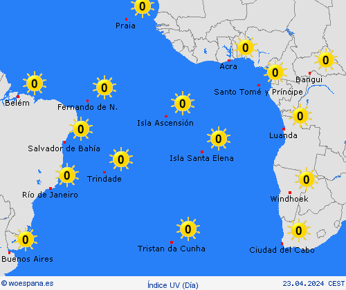 índice uv Islas Atlánticas África Mapas de pronósticos