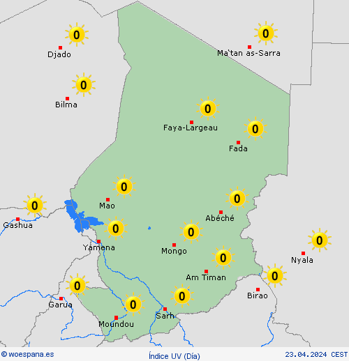 índice uv Chad África Mapas de pronósticos