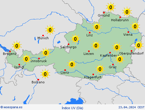 índice uv Austria Europa Mapas de pronósticos