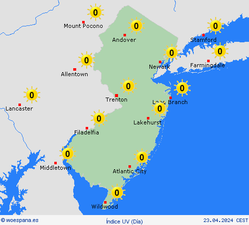 índice uv Nueva Jersey Norteamérica Mapas de pronósticos
