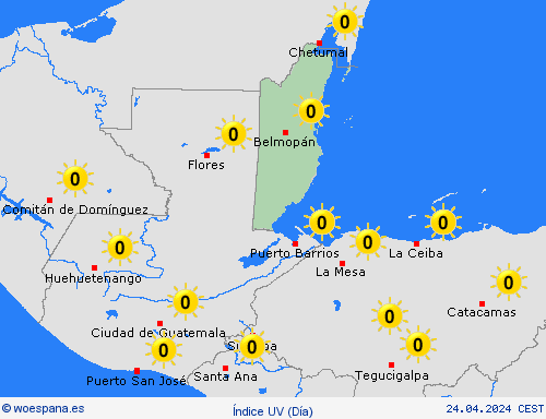 índice uv Belice Centroamérica Mapas de pronósticos