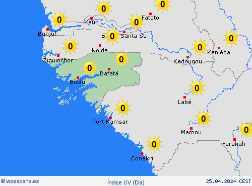 índice uv Guinea-Bissau África Mapas de pronósticos