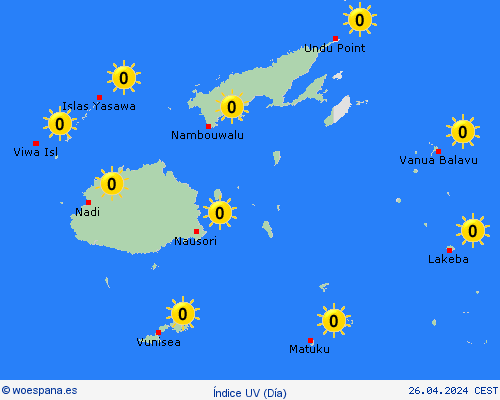 índice uv Fiyi Oceanía Mapas de pronósticos