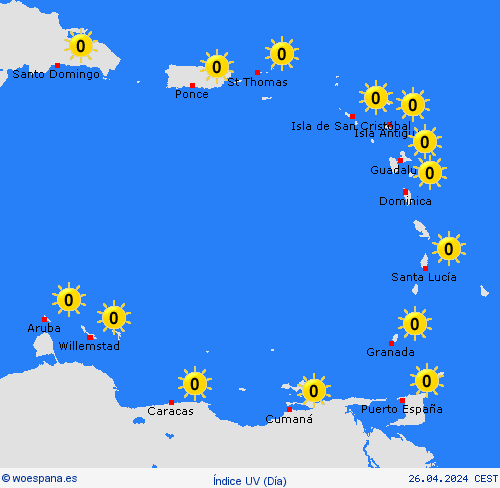 índice uv Antillas Menores Centroamérica Mapas de pronósticos