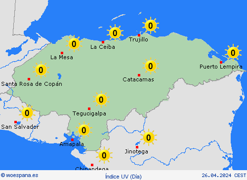 índice uv Honduras Centroamérica Mapas de pronósticos