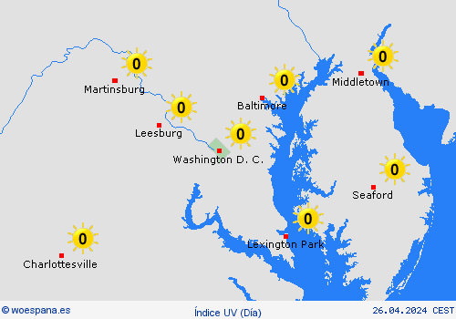 índice uv Washington D. C. Norteamérica Mapas de pronósticos