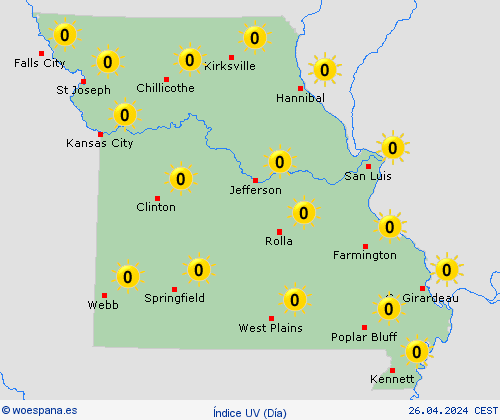 índice uv Misuri Norteamérica Mapas de pronósticos