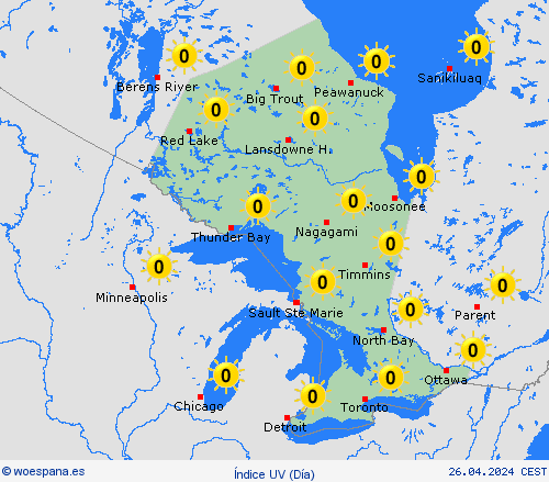 índice uv Ontario Norteamérica Mapas de pronósticos