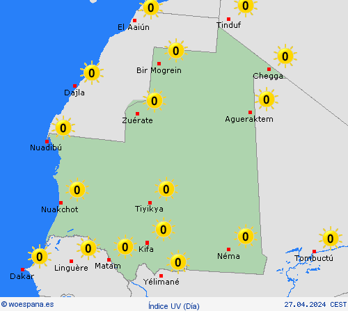 índice uv Mauritania África Mapas de pronósticos