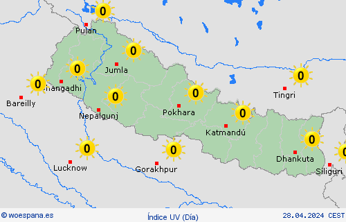 índice uv Nepal Asia Mapas de pronósticos