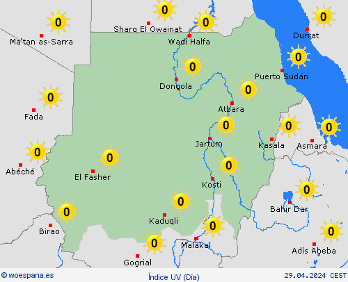 índice uv Sudán África Mapas de pronósticos