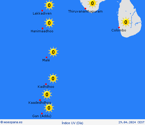 índice uv Maldivas Asia Mapas de pronósticos