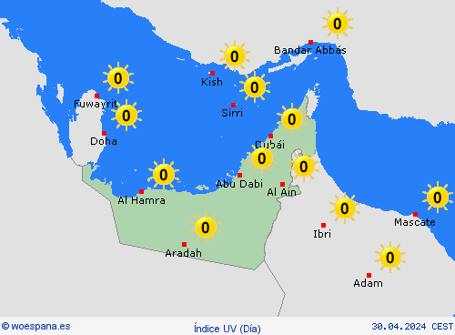 índice uv Emiratos Árabes Unidos Asia Mapas de pronósticos