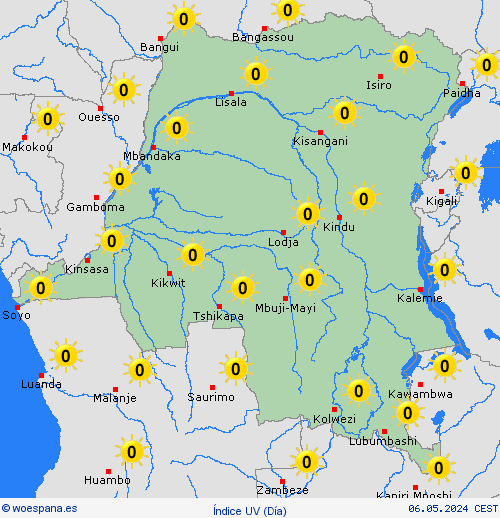 índice uv República Democrática del Congo África Mapas de pronósticos