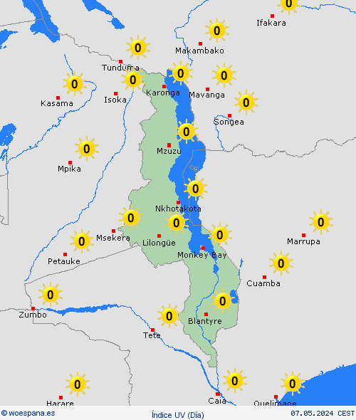 índice uv Malaui África Mapas de pronósticos